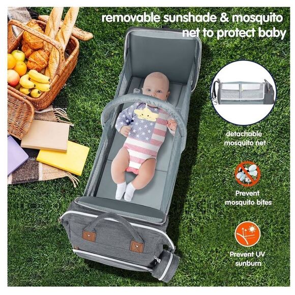 Diaper Bag Backpack Waterproof Large Capacity ChangingPad USB Charging Port Grey - Picture 9 of 10